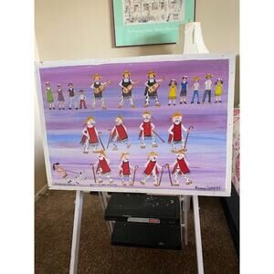 Noted Mexican Artist Roman Lopez '99 Original Oil Painting Baile de los Viejitos